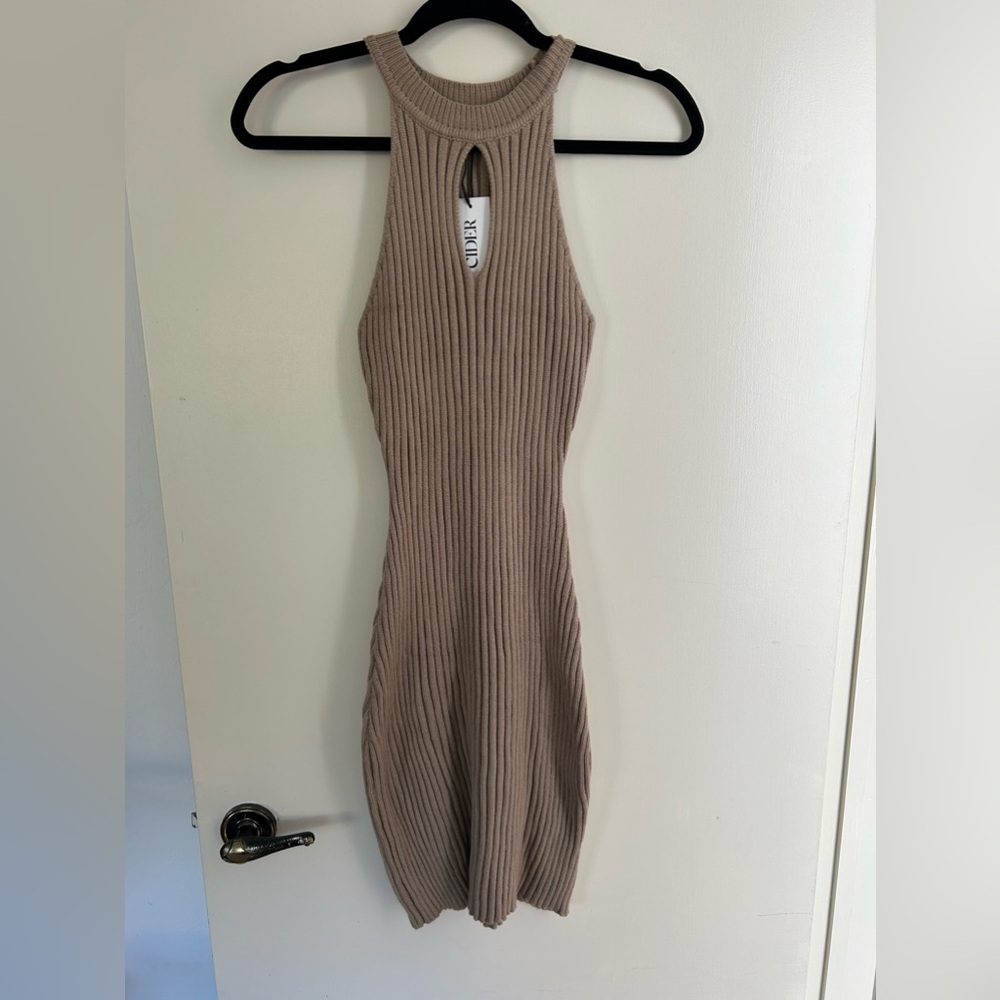 CIDER women Khaki KNIT RIB SOLID MINI DRESS Size M